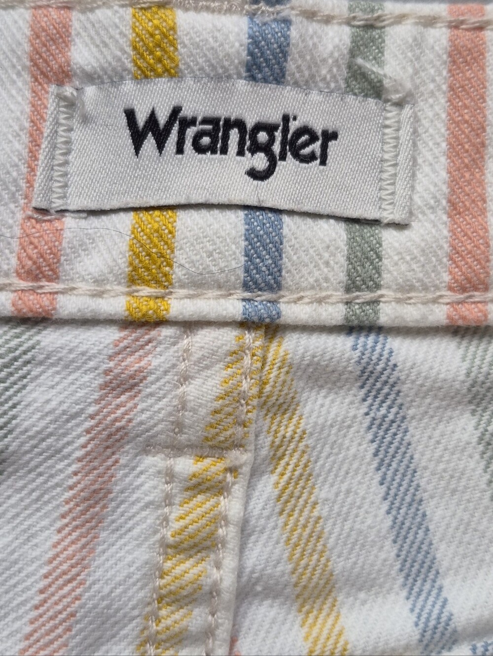 Wrangler Wanderer 622 High Rise Flare Jeans Sz 32x32 Pastel Rainbow Stripe Denim - Picture 12 of 14
